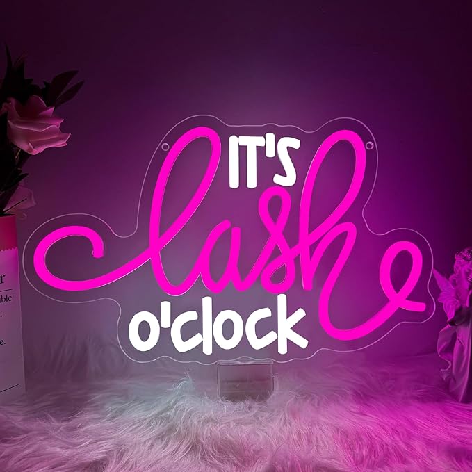 Lash Neon Sign, it's Lash O'Clock Led Neon Light Signs for Wall Decor Beauty Room Salon Nails Business Light up Sign for Lash Techs Girls Christmas Birthday Gift Dimmable USB Powered(14.2"*8.7")