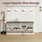 SoBuy Narrow Shoe Bench with Flip Drawers - Slim White Entryway Shoe Storage Bench for Small Spaces, Modern Shoe Cabinet Organizer for Hallway or Foyer, Compact Wooden Shoe Rack, FSR217-WN