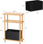 THUMEYE Narrow Side Table with Fabric Basket, 7" Wide, 3 Tier Skinny End Table with Wood Legs, Slim Nightstand/Bedside Table for Small Spaces, with Adjustable Feet, 15.7" L x 23" H