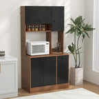 71" Large Kitchen Pantry Cabinet with Microwave Shelf, Wooden Tall Pantry Hutch with 3 Drawers, Adjustable Shelves, Farmhouse Kitchen Hutch Storage Cabinet for Dining Room (Walnut)