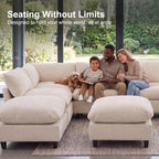 Iroomy Modular Sectional Sofa, U Shaped Chenille Cloud Couch Deep Comfy Seat, 6-Seater Sofas Couches for Living Room, Beige