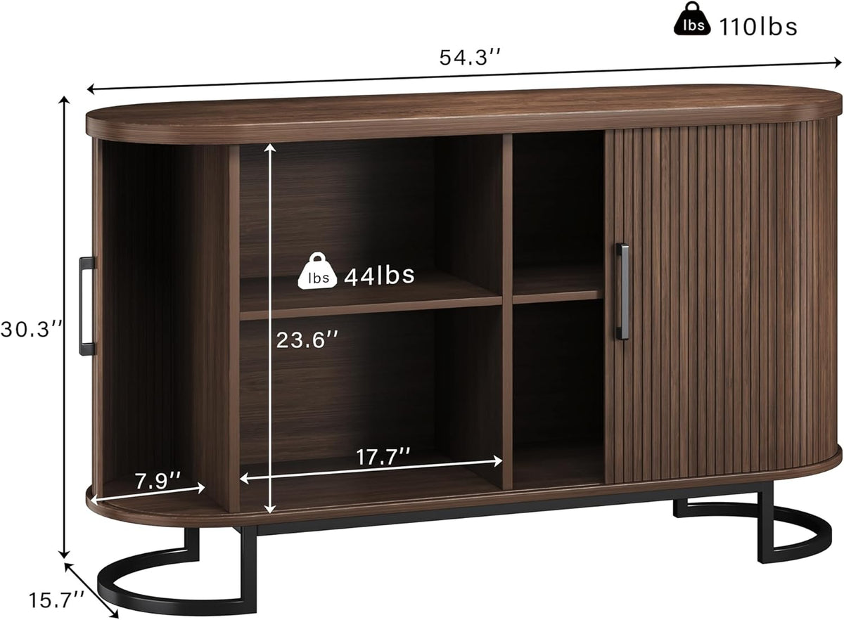 HUAHUU Sideboard Buffet Cabinet with Storage, 54.3" Storage Cabinet with Sliding Door & Adjustable Shelf, Mid Century Modern Coffee Bar Console Table for Kitchen, Entryway, Walnut