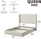 RECCI Queen Bed Frame with 53'' Extra Tall Wingback Headboard, Low Profile Grounded Upholstered Platform Bed Frame, Squeak-Free, Easy Assembly, No Box Spring Needed, Beige