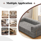 79" 5-in-1 Convertible Sleeper Sofa Bed, No Assembly Corduroy Modular Futon Couch with Fixed Metal Armrests, Compressed in a Box, Pet-Friendly Sofa for Living Room Apartment, Dark Grey