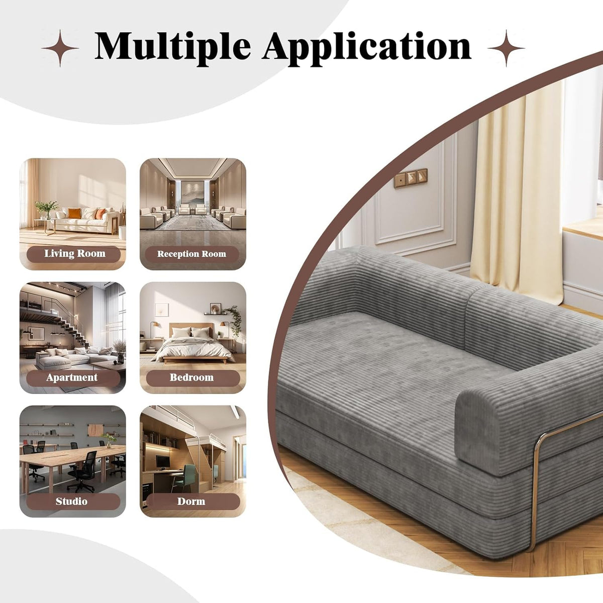 79" 5-in-1 Convertible Sleeper Sofa Bed, No Assembly Corduroy Modular Futon Couch with Fixed Metal Armrests, Compressed in a Box, Pet-Friendly Sofa for Living Room Apartment, Dark Grey