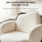 Modern Upholstered Vanity Chair with Arms, No Wheels Desk Chair, Soft Comfortable Accent Chair for Makeup, Bedroom, Living Room, Office or Balcony (White)