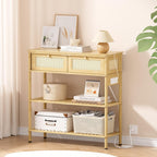 Entryway Table Sofa Console Table, Bamboo Small Entry Way Table with Drawers Storage and Power Outlets for Living Room, Hallway, Foyer, Entrance