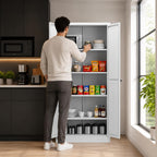 Metal Pantry Cabinet, Kitchen Pantry Storage Cabinets | with Doors and 4 Shelves, White Kitchen Pantry Cabinet for Home Office Living Room