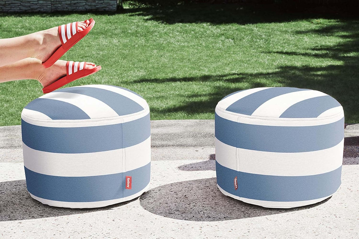 Fatboy Point Outdoor Pouf Ottoman, Stripe Ocean Blue
