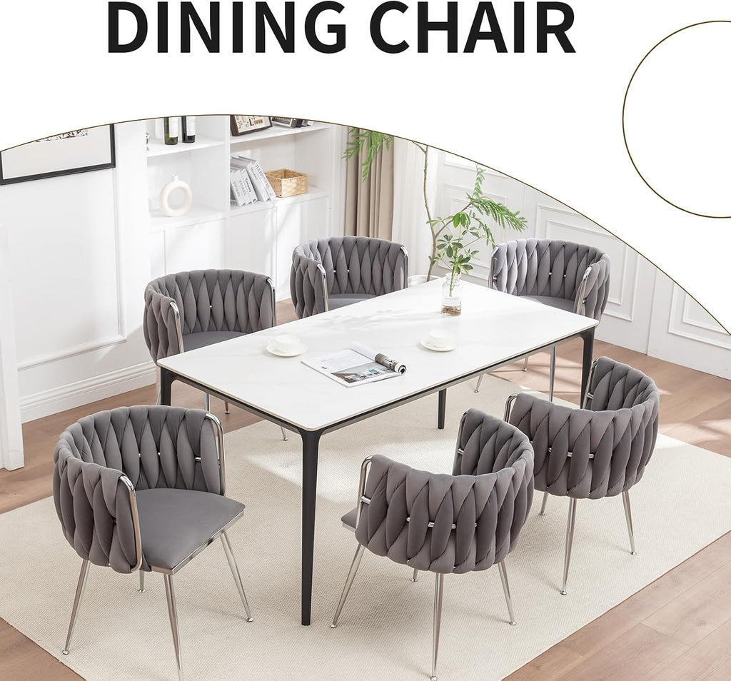 Velvet Dining Chairs Set of 6, Upholstered Dining Room Chairs with Metal Legs, Sillas de Comedor Modernas 6, Modern Kitchen Chairs for Dining Room, Living Room, Kitchen, Bedroom, Grey