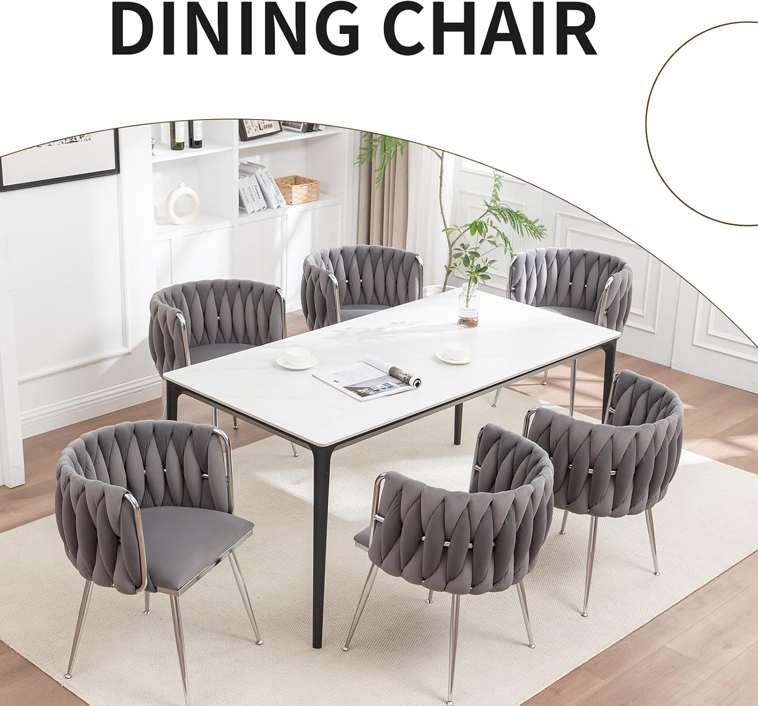 Velvet Dining Chairs Set of 6, Upholstered Dining Room Chairs with Metal Legs, Sillas de Comedor Modernas 6, Modern Kitchen Chairs for Dining Room, Living Room, Kitchen, Bedroom, Grey