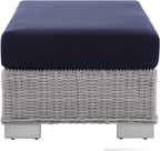 Conway Sunbrella® Outdoor Patio Wicker Rattan Ottoman in Light Gray Navy