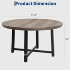 GarveeHome 47 in Round Dining Table, Industrial Dinner Table for 4 to 6, Wooden Kitchen Table with Sturdy Metal Frame & Rustic Gray Finish, Circle Kitchen Table for Dining Room, Kitchen （No Chairs）