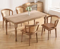 CIMOTA Mid-Century Modern Rattan Wood Dining Chairs Set of 4, Farmhouse Kitchen Chairs with Barrel Cane Backrest/Leather Upholstered Seat/Oak Finish for Dining Room/Cafe/Bistro,PU Brown