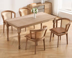 CIMOTA Mid-Century Modern Rattan Wood Dining Chairs Set of 4, Farmhouse Kitchen Chairs with Barrel Cane Backrest/Leather Upholstered Seat/Oak Finish for Dining Room/Cafe/Bistro,PU Brown