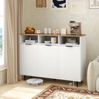LOKO 47" W Buffet Sideboard, Kitchen Storage Cabinet with 3 Open Compartments, 3 Doors, 5-Position Adjustable Shelves, Coffee Bar Cabinet, Accent Sideboard for Living Room, White