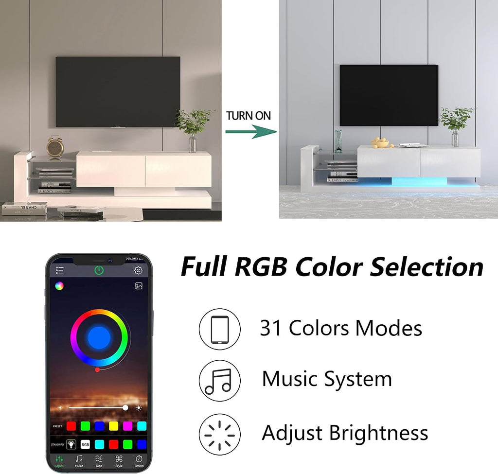 BAMACAR White TV Stand - Long Entertainment Center for 70-80 Inch TVs with Storage