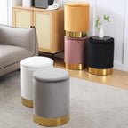 Velvet Storage Ottoman Multipurpose Footrest Stool with Metal Base Modern Round Vanity Stool Chair Ottoman Foot Stools Support 300 lbs Padded Seat for Living Room (Cream (Velvet))