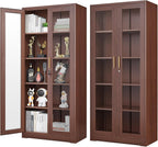 Polup Glass Display Cabinet, Display Case with Glass Doors and Shelves, Metal Curio Cabinets with Locking, 71" Tall Bookcase with Glass Doors for Home, School, Clinic (Wood Color)- Assemble Required