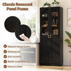 Cyclysio 80" Tall Kitchen Pantry, Wide Arch Storage Cabinets with 4 Glass Doors and Adjustable Shelves, Freestanding Wood Floor Cupboard with Seamless Fit Wall for Living Room, Dining Room