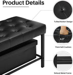 SOFTHION 55.5" End of Bed Bench, Faux Leather Entryway Bench, Black | Modern Leather Button Tufted Bedroom Bench, Upholstered Storage Shoe Bench with Metal Base for Living Room, Bedroom, Entryway