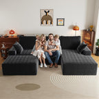 108" U-Shape Modular Sectional Cloud Couch with Ottoman, Deep Seat Couch with Oversized Chaise Lounge, Comfy Flannel Fabric Sofa for Living Room Bedroom Apartment Game Room Basement