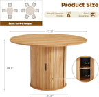 AVAWING 47-inch Round Dining Table for 4-6, Circle Fluted Kitchen Table with 2-Layer Storage Shelf and Wood Slide Door, Mid-Century Modern Fluted Design Wooden Dining Desk for Dining Room, Natural