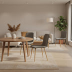 FurnitureR Dining Chairs Set of 4, Fabric Cushion Side Chairs Mid-Back with PU Back and Oak Metal Legs for Kitchen, Dining Room, or Living Area, Grey/Black