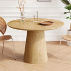 Farmhouse Round Dining Table for 4-5, 43" Round Wooden Kitchen Table with MDF Table Top Pedestal Base,Mid Century Modern Minimalist Dining Table for Dining Room Kitchen Living Room Small Space Oak