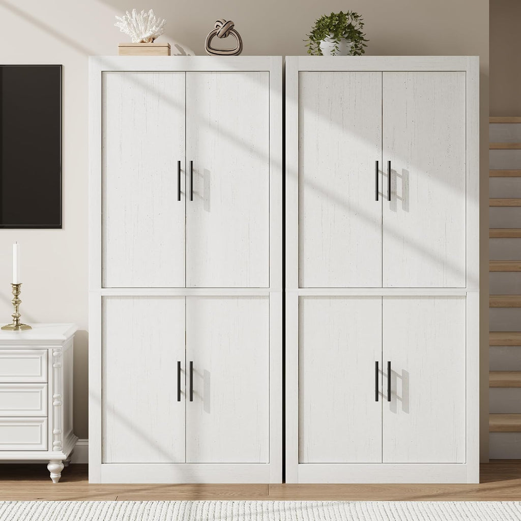 70.45'' Multi-Use Farmhouse Pantry: Kitchen Pantry Cabinet with 4-Door, Adjustable Shelves, Anti-Tip for Kitchen, Dining, Office