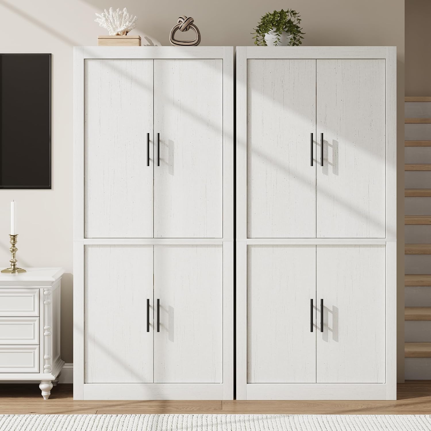 70.45'' Multi-Use Farmhouse Pantry: Kitchen Pantry Cabinet with 4-Door, Adjustable Shelves, Anti-Tip for Kitchen, Dining, Office