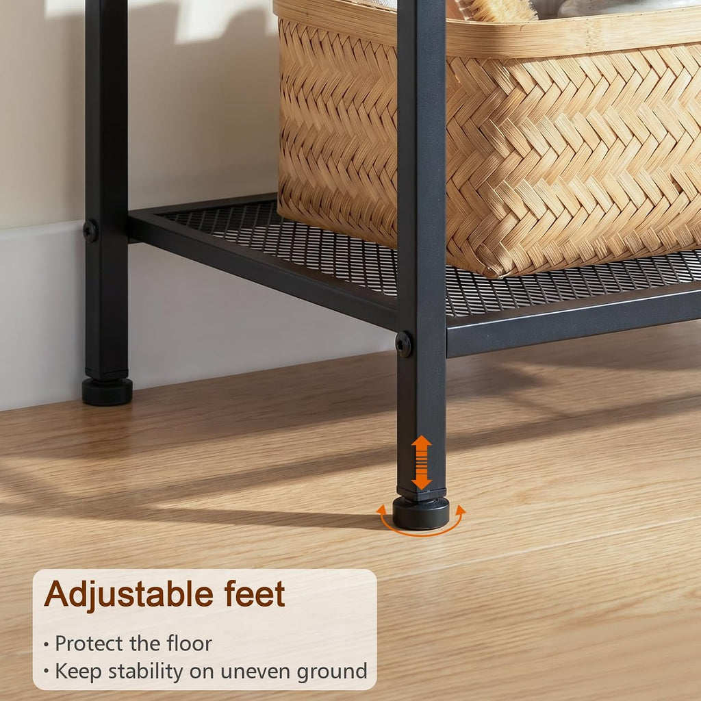LOAKEKEL Nightstands Set of 2 with Charging Station, Side Tables Bedroom | Night Stand Set 2, End Tables Living Room with Type-C, Fabric Drawer & Open Shelves, Rustic Brown