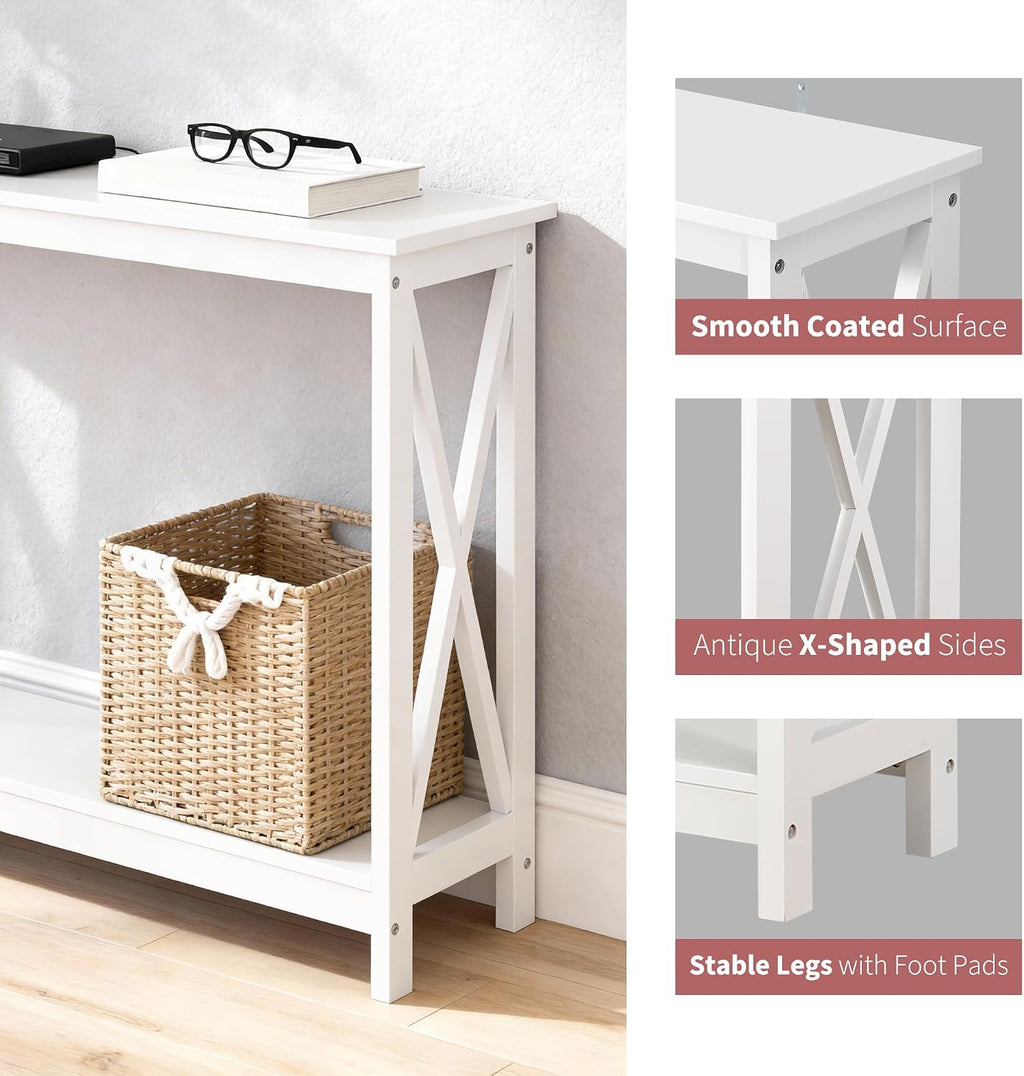 ZenStyle Sofa Side Console Table with 2 Storage Shelves Narrow Accent Table for Entryway/Hallway/Living Room, 39.3in L x 11.8in W x 31.6in H (White, 39.3 inch)