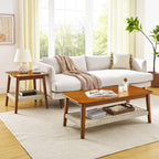 23" Mid-Century Side Table with Woven Shelf and Storage, for Living Room Couch Bedroom Patio Home Office,Dark Walnut (Side Table)