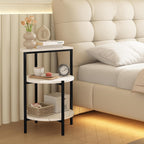 furlinkhm Marble Side End Table Set, 3-Tier Sofa Side Table, Small Round Coffee Bedside Corner Table with Metal Frame for Living Room Bedroom (1, White&Black)