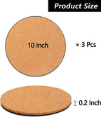 3 Pieces Cork Plant Coasters, 10 Inch Cork Plant Mats, Cork Coaster for Planters, Large Plant Coasters for House Plants Indoors (Nude & Black)