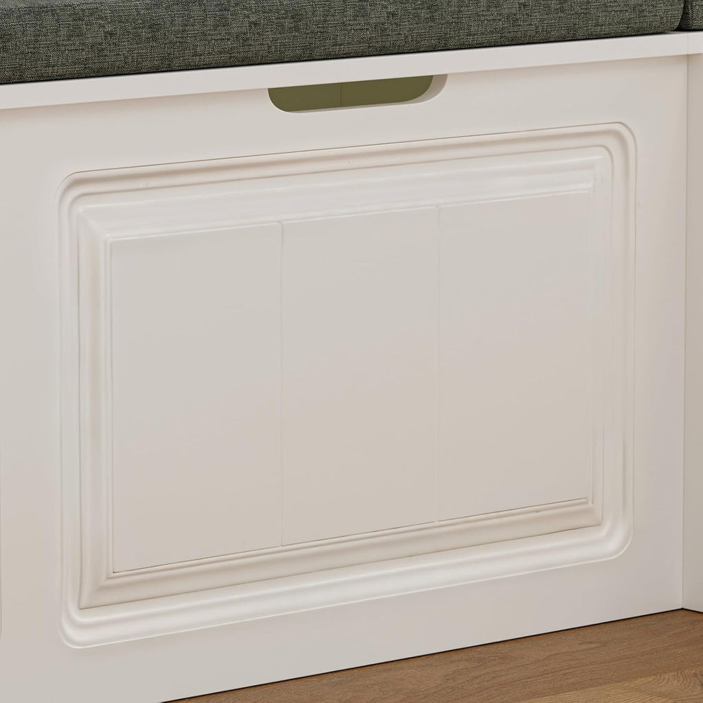 L Shape Storage Bench, Kitchen Breakfast Nook Bench, Backless Corner Bench Nook with Storage, Shoe Benches with Cushion for Entryway Cloakroom, White and Grey, 63”D x 63”W x 18.3”H