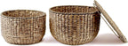 Eyely TAS1000B CAIA 18" Hourglass Handwoven Hyacinth Storage Accent Table with Lid, Brown Wash