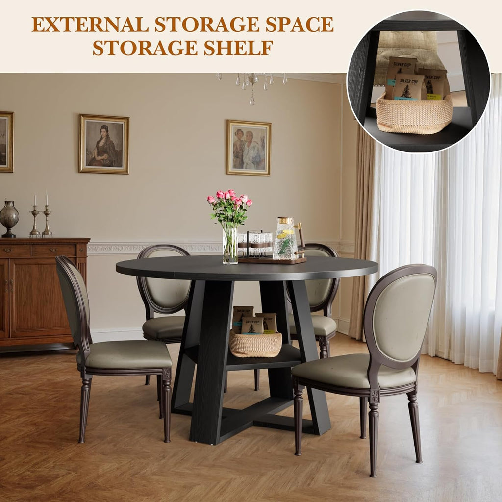 Sannwsg 43 Inch Round Dining Table for 4, Circle Kitchen Tables with Wooden Pedestal Base, Round Kitchen Table for Dining Room, Kitchens, Living Room