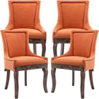 Modern Dining Chairs Set of 4, Fabric Upholstered High Back Chairs with Nailhead Trim and Curved Solid Wood Legs, Sillas de Comedor Accent Chairs for Dining Room, Orange