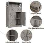 FiveWillowise Small Farmhouse Storage Cabinet with Barn Doors, Farmhouse Kitchen Pantry Cabinet, Tall Coffee Bar with Storage, Hutch Cupboard for Kitchen, Laundry, Living Room, Washed Grey