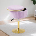 Adjustable Vanity Stool, Velvet Makeup Stool with Storage Purple | Small Vanity Chair, 360° Swivel Round Ottoman with Gold Base for Living Room, Bedroom