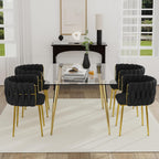 Modern Gold Glass Dining Table Set for 4, 51'' Clear Glass Top Rectangular Dinner Room Table Set, 5 PCS Luxury Kitchen Table Set, Black Woven Chair for Kitchen Apartment Living Room
