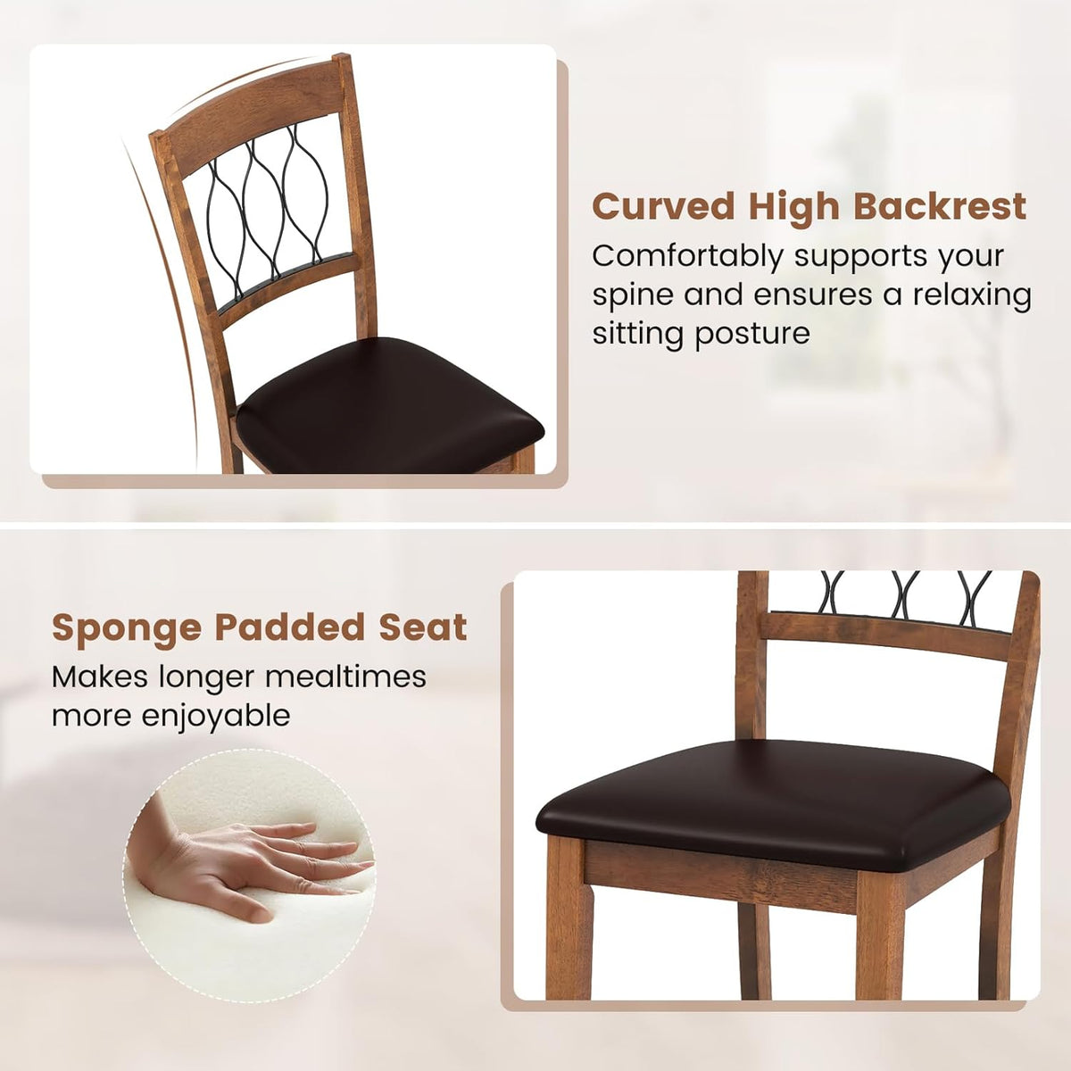 Giantex Dining Chairs Set of 4, Faux Leather Upholstered Armless Kitchen Chairs w/Hollowed Backrest, Padded Seat, Rubber Wood Frame, Farmhouse Side Chair for Living Room Restaurant, Walnut