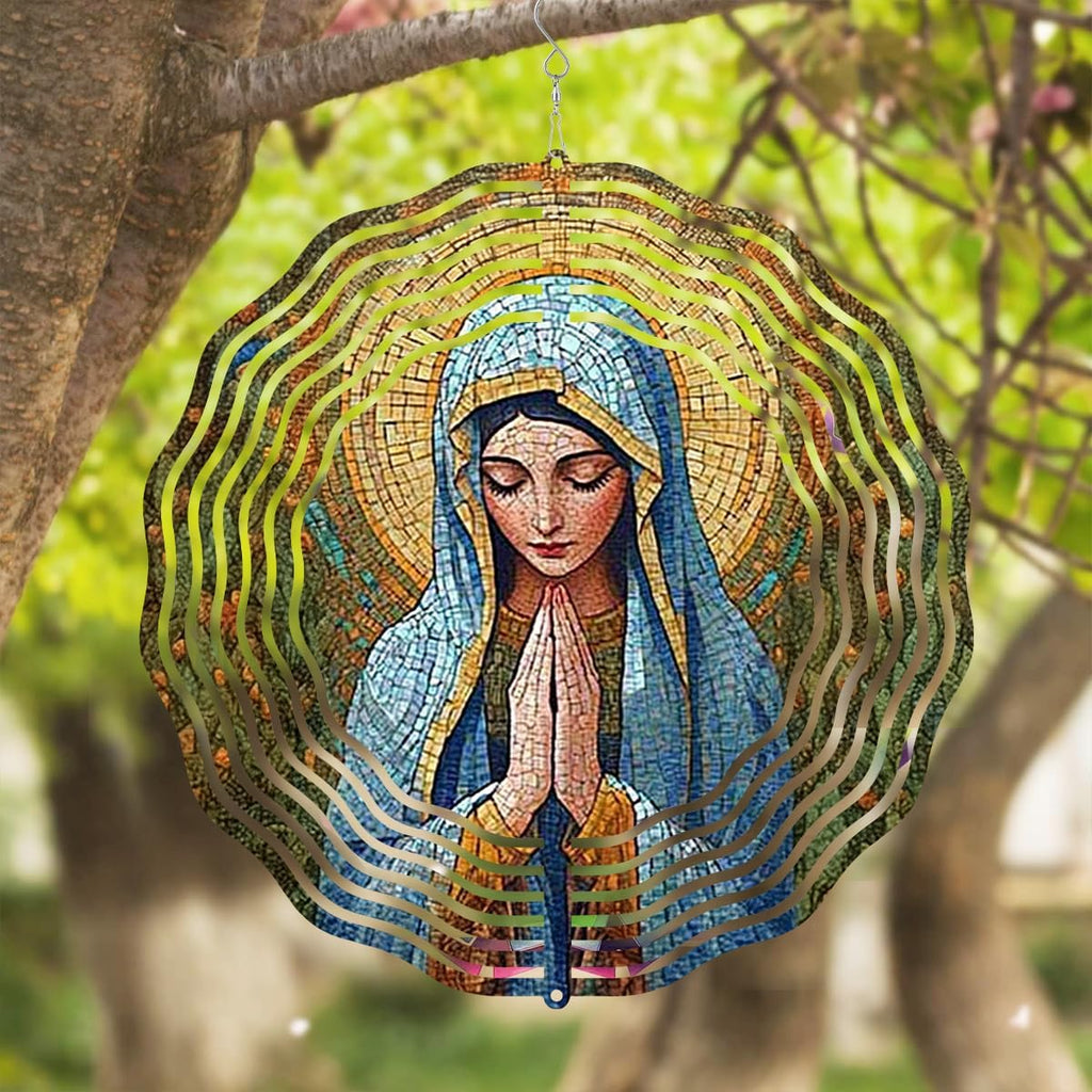 Virgin Mary Prayer Wind Spinner, Metal Wind Spinners Outdoor Indoor, Religious Virgin Mary Hanging Garden Decor for Outside, Stainless Wind Spinners for Yard and Garden 10 inch 3D (25.76X25 CM)