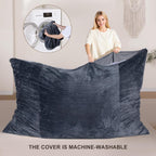 4 in 1 Giant Bean Bag Chair for Adults & Kids, 75” Beanbag Couch with High-Density Memory Foam Filling, Multifunctional Floor Sofa Lounger Suitable for Living Room Bedroom Apartment (Grey)