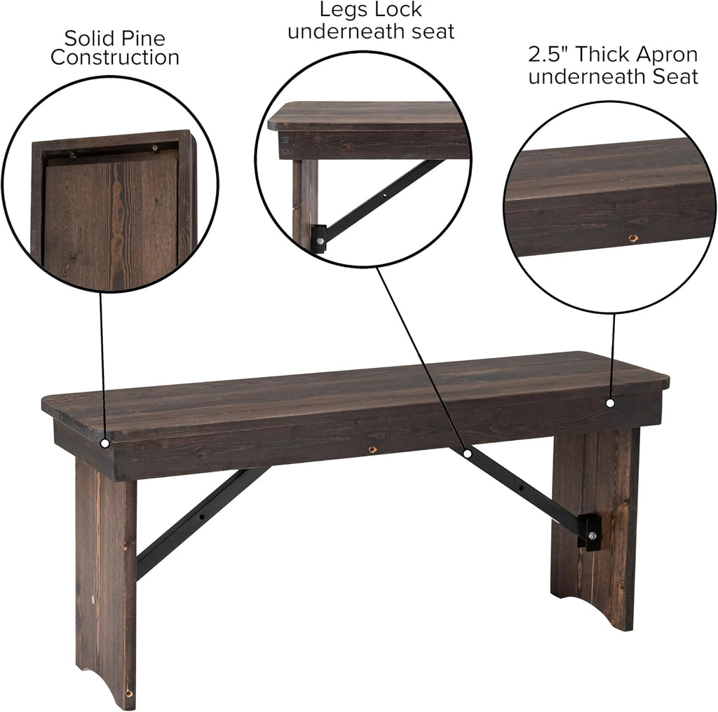 Taylor & Logan Ingles 40'' x 12'' Mahogany Solid Pine Folding Farm Bench