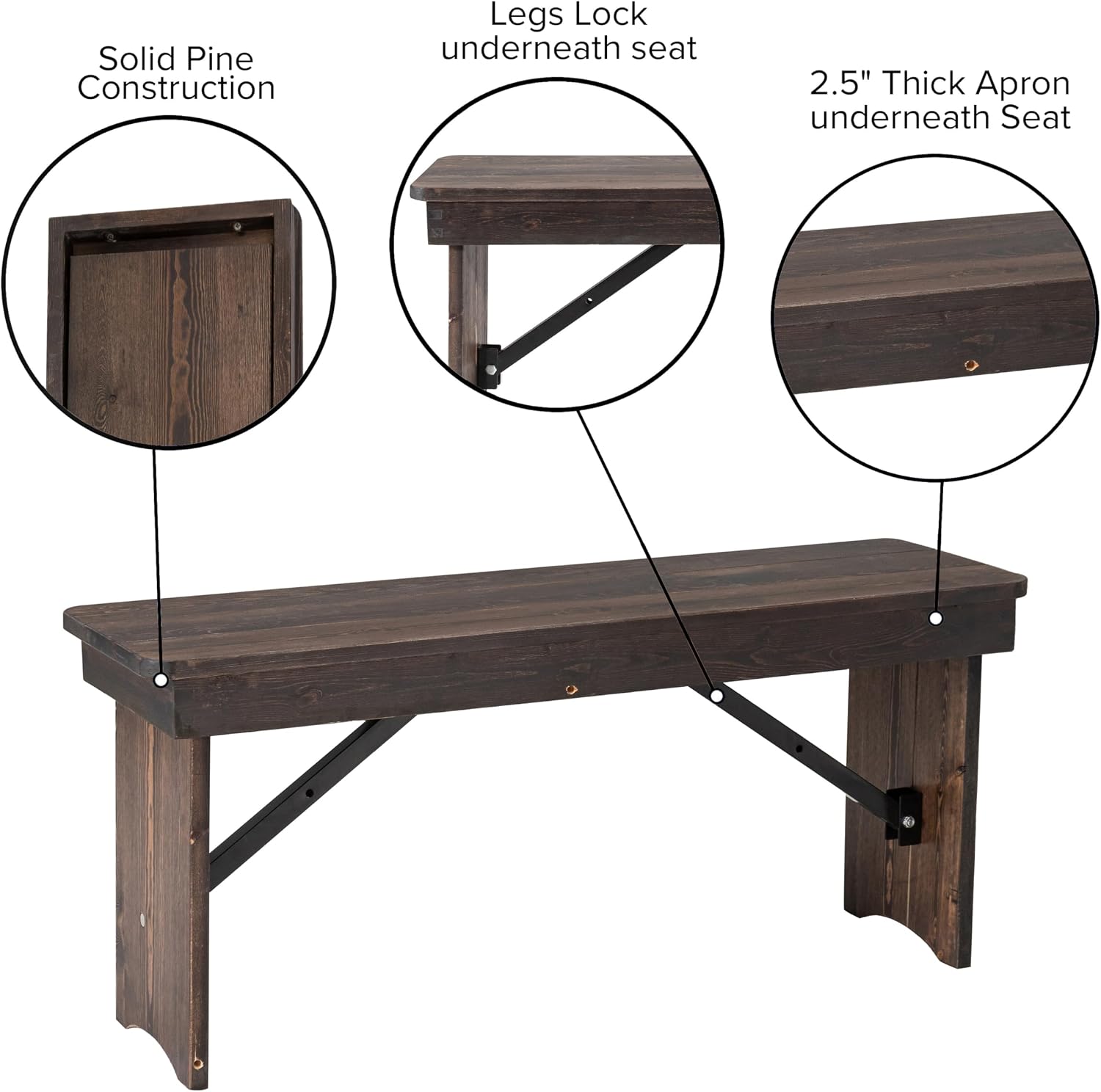Taylor & Logan Ingles 40'' x 12'' Mahogany Solid Pine Folding Farm Bench