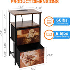 ALBAD Nightstand with Charging Station and LED Lights, Brown Flower Drawers | End Table with USB Ports and Outlets, 2 Fabric Drawers and Open Top Shelf, for Bedroom Bedside, Living Room, Dorm