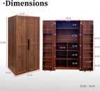 22 in Deep Kitchen Pantry Storage Cabinet with Door Shelving Walnut | 180° Doors with Bottom Rollers, Adjustable Shelves